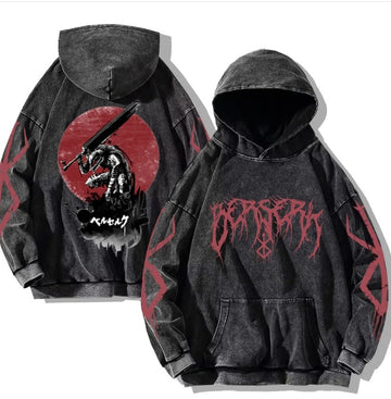 American retro washed hoodie for men and women, hip-hop sword style legendary dark print hoodie, vintage hoodie