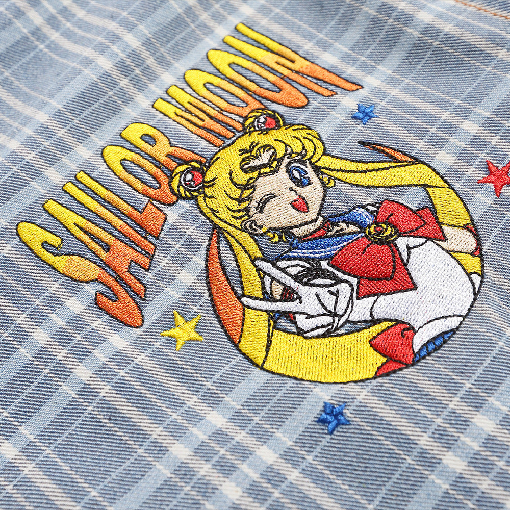 Anime girl embroidered plaid jacket